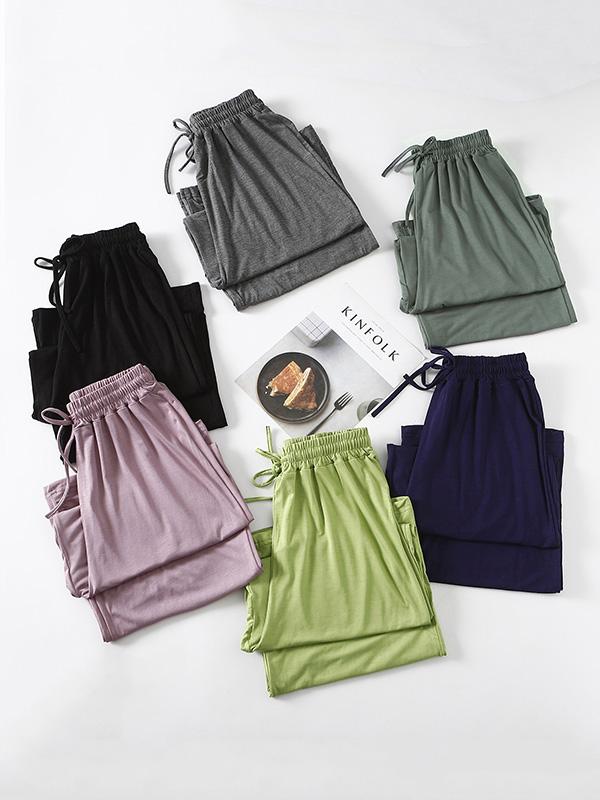 Pantalon confortable ample à cordon de serrage, couleur unie