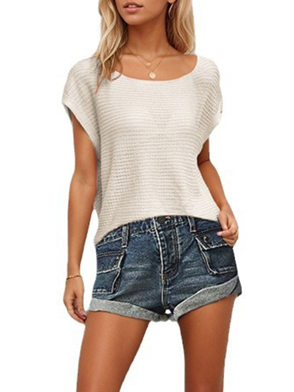 Pulls amples à manches raglan, couleur unie, col rond, tricots