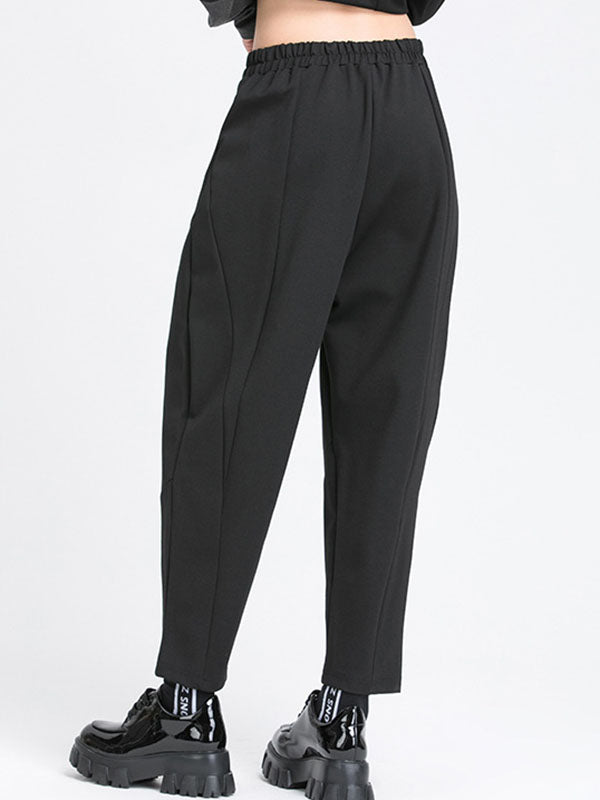 Pantalon simple ample décontracté à taille élastique, couleur unie