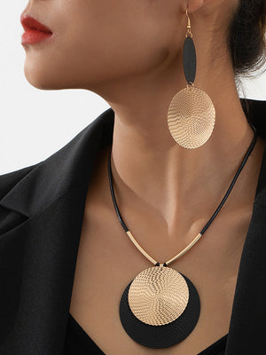 Parure collier et boucles d'oreilles ensemble deux pièces géométrique taille ronde