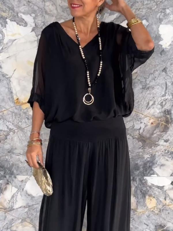 Saila | Robe maxi pour femmes décolleté en V, manches chauve-souris, couleur unie