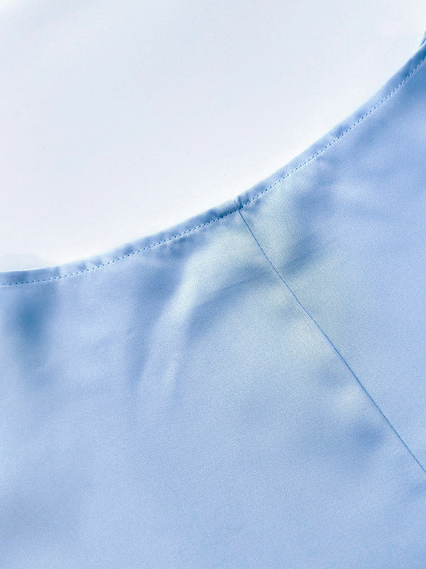 Ensemble deux pièces ample à empiècements, à col bateau, à manches longues, couleur unie – chemisier + chemise + jupe