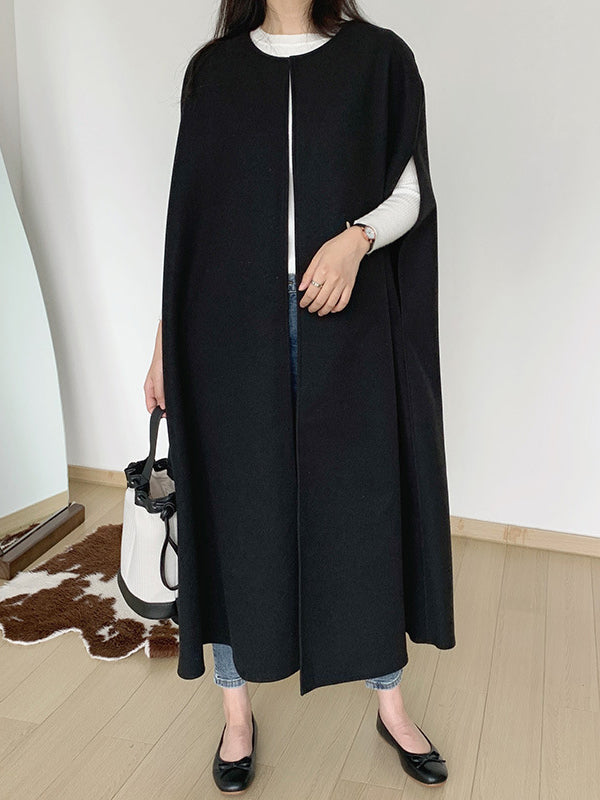 Veste ample sans manches, à col rond, style cape, couleur unie