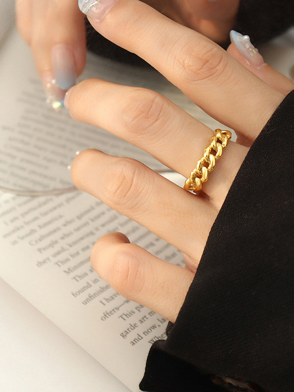 Bague ajourée à chaîne, couleur unie