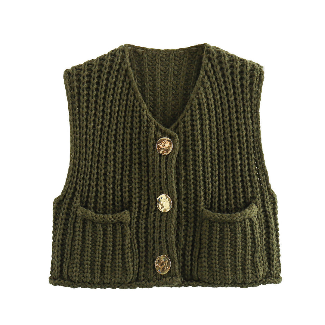 Gilets sans manches pour femmes avec décolleté en V et patte de boutonnage