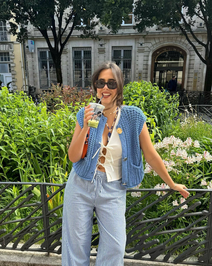 Gilets sans manches pour femmes avec décolleté en V et patte de boutonnage