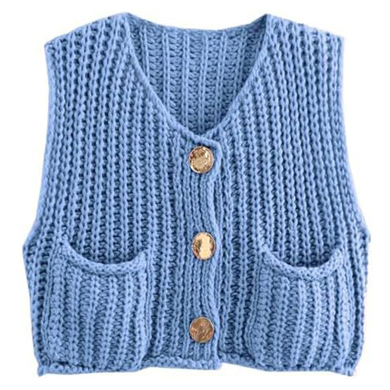 Gilets sans manches pour femmes avec décolleté en V et patte de boutonnage