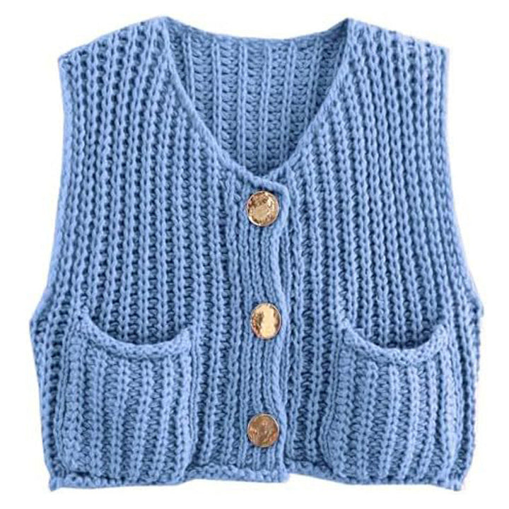 Gilets sans manches pour femmes avec décolleté en V et patte de boutonnage