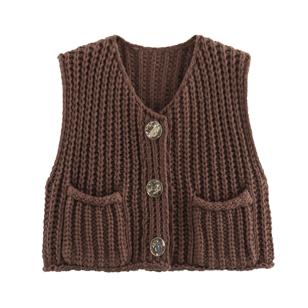 Gilets sans manches pour femmes avec décolleté en V et patte de boutonnage