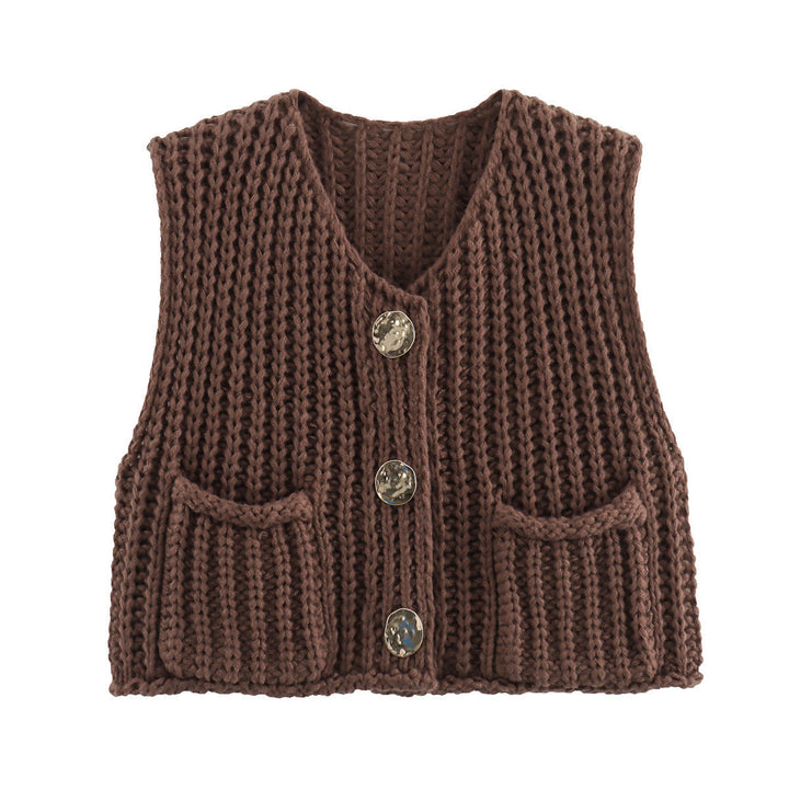 Gilets sans manches pour femmes avec décolleté en V et patte de boutonnage