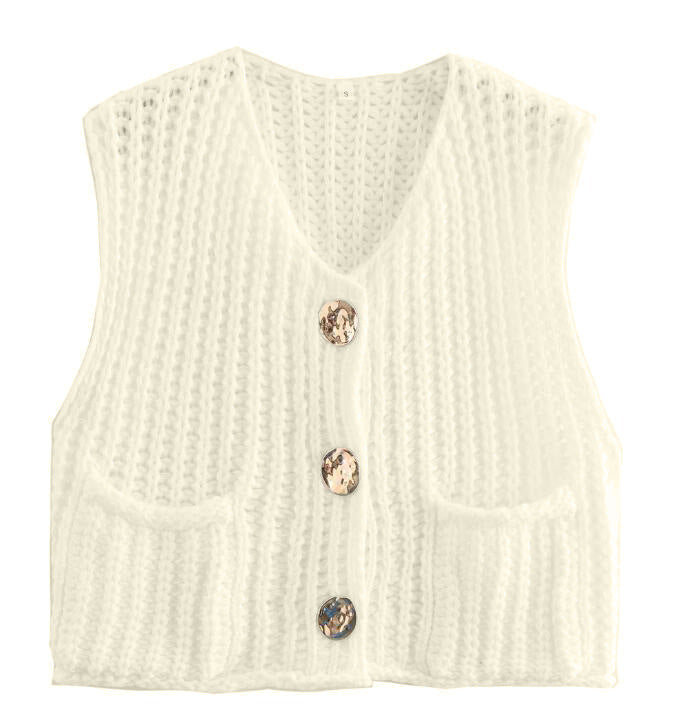 Gilets sans manches pour femmes avec décolleté en V et patte de boutonnage