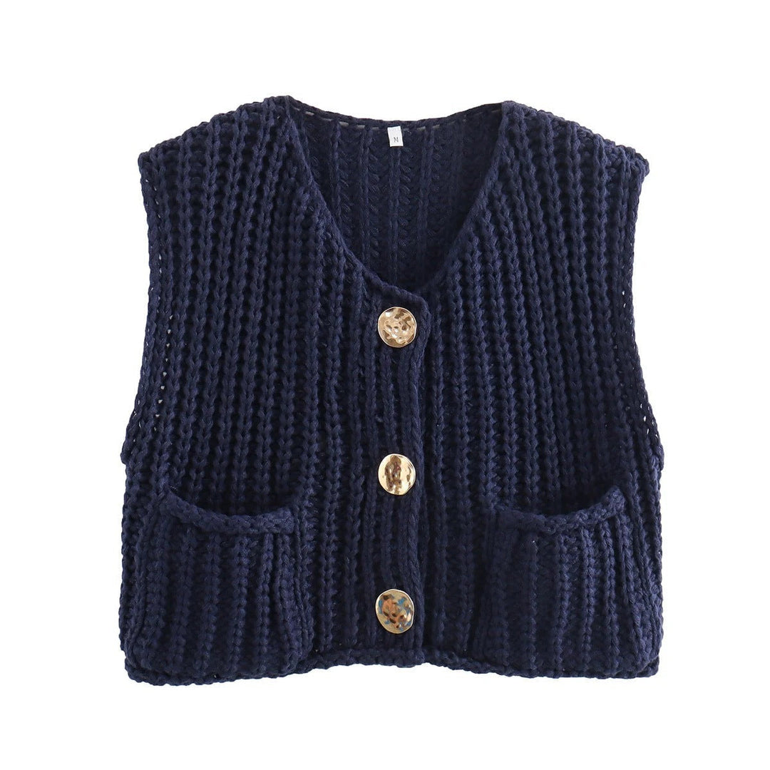 Gilets sans manches pour femmes avec décolleté en V et patte de boutonnage