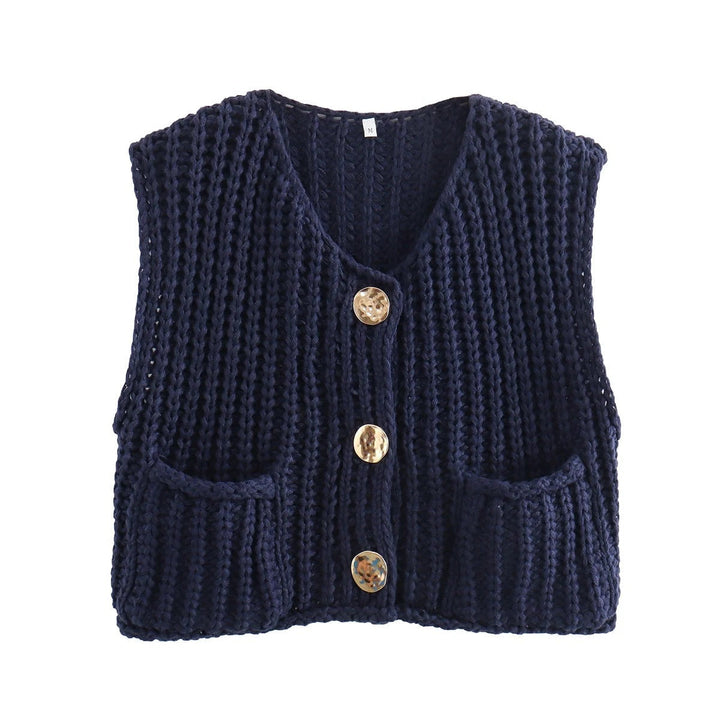 Gilets sans manches pour femmes avec décolleté en V et patte de boutonnage
