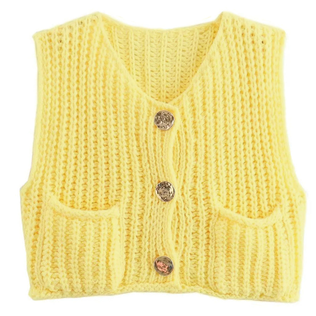 Gilets sans manches pour femmes avec décolleté en V et patte de boutonnage