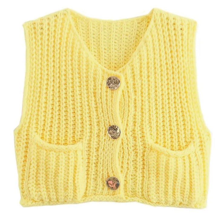 Gilets sans manches pour femmes avec décolleté en V et patte de boutonnage