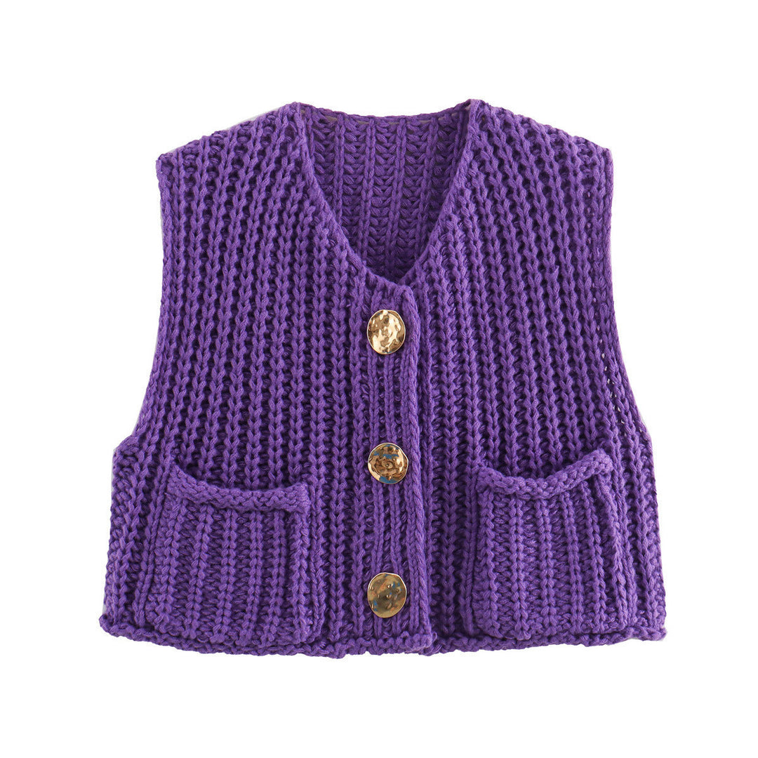 Gilets sans manches pour femmes avec décolleté en V et patte de boutonnage