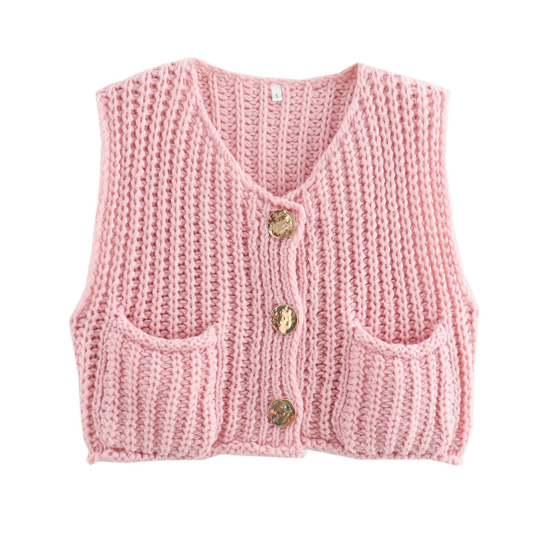 Gilets sans manches pour femmes avec décolleté en V et patte de boutonnage
