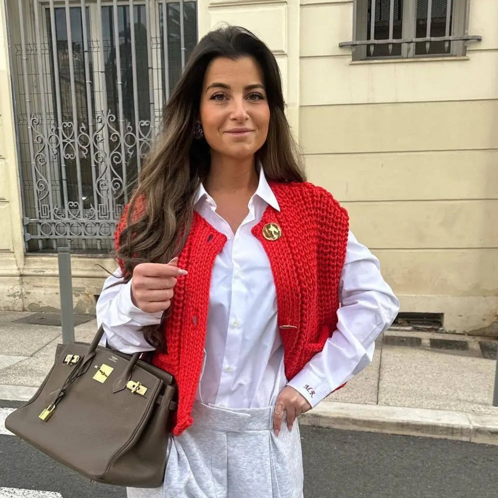 Gilets sans manches pour femmes avec décolleté en V et patte de boutonnage