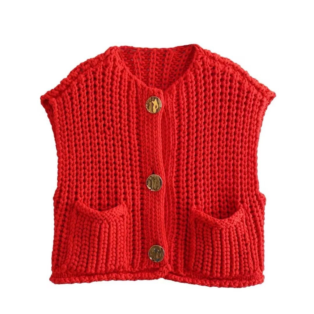 Gilets sans manches pour femmes avec décolleté en V et patte de boutonnage