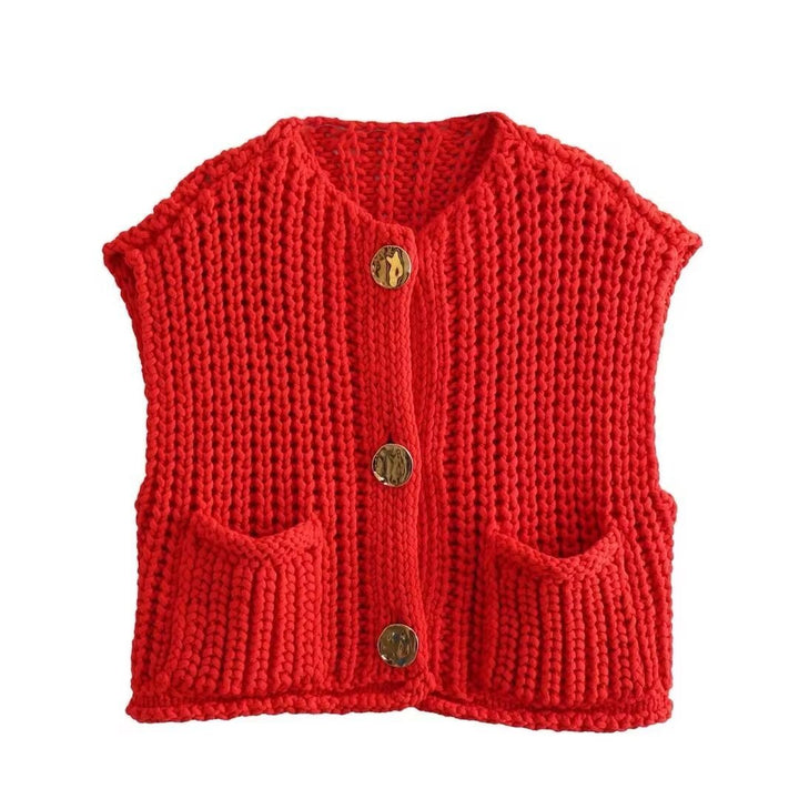 Gilets sans manches pour femmes avec décolleté en V et patte de boutonnage