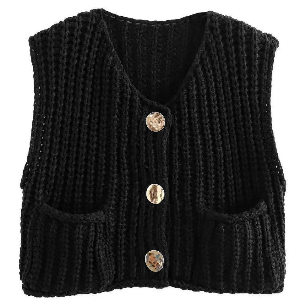Gilets sans manches pour femmes avec décolleté en V et patte de boutonnage