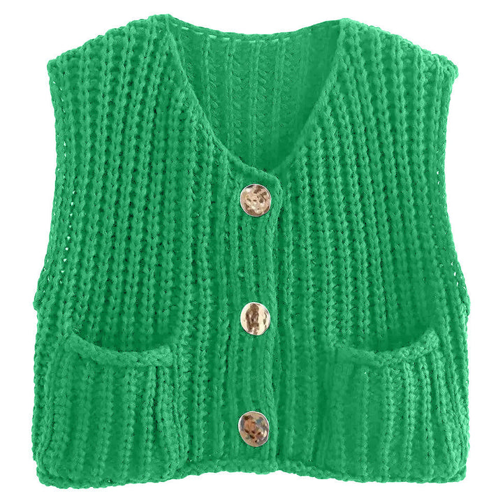 Gilets sans manches pour femmes avec décolleté en V et patte de boutonnage