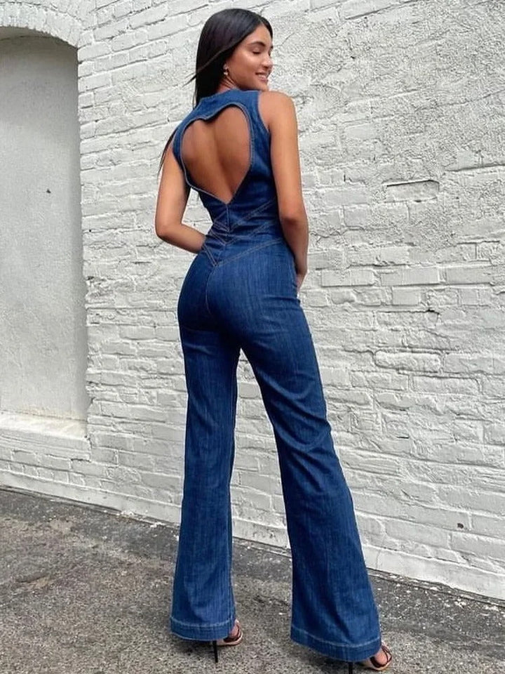 Combinaison sans manches pour femmes avec décolleté en V et jambes larges
