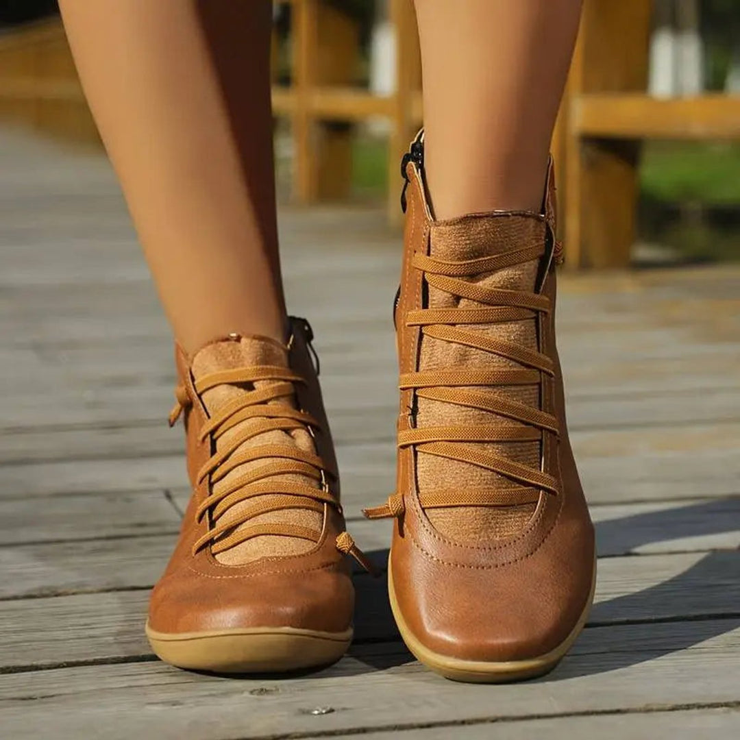 Clara | Bottines plates à lacets pour femmes avec fermeture éclair