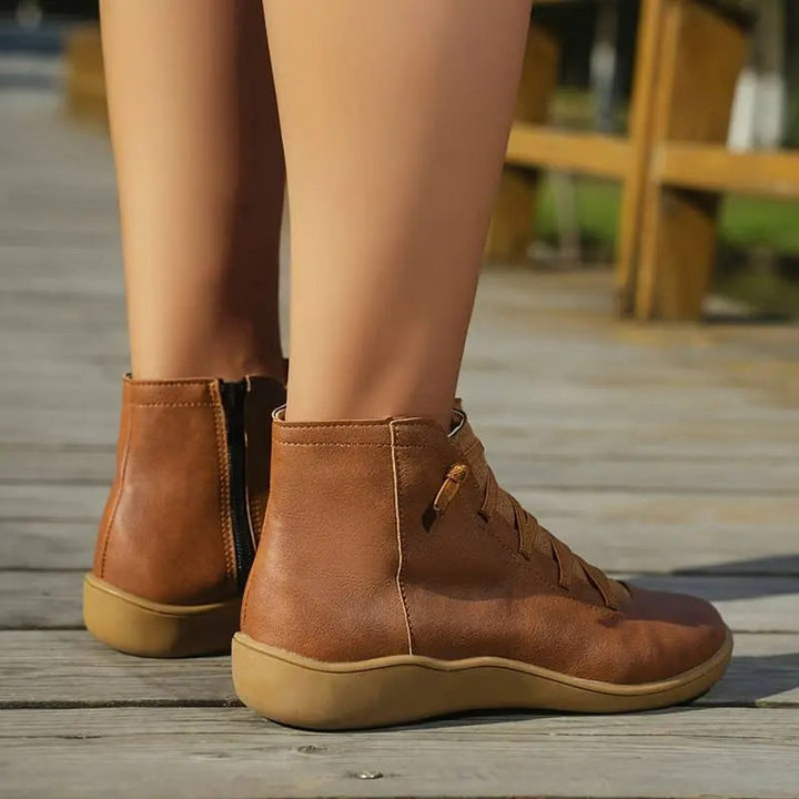 Clara | Bottines plates à lacets pour femmes avec fermeture éclair