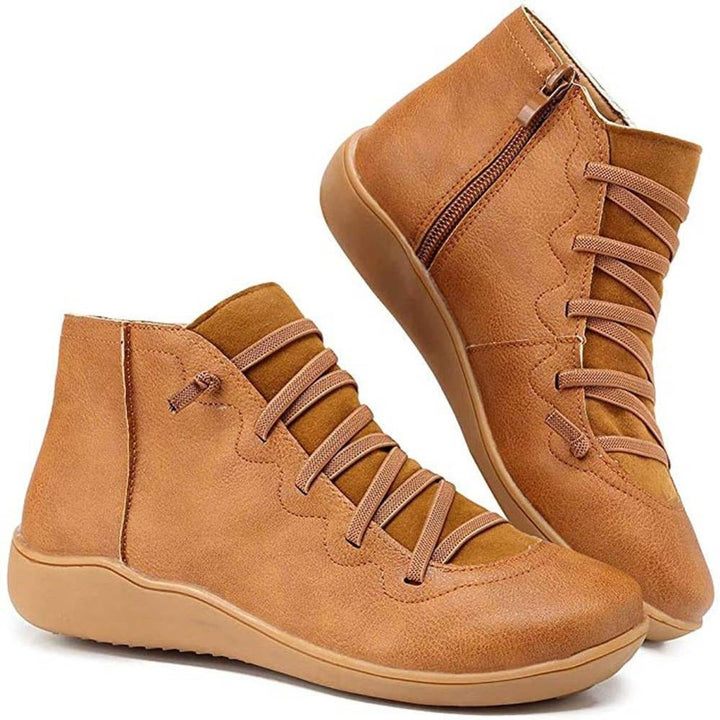Clara | Bottines Femme à Lacets Plates avec Fermeture Éclair
