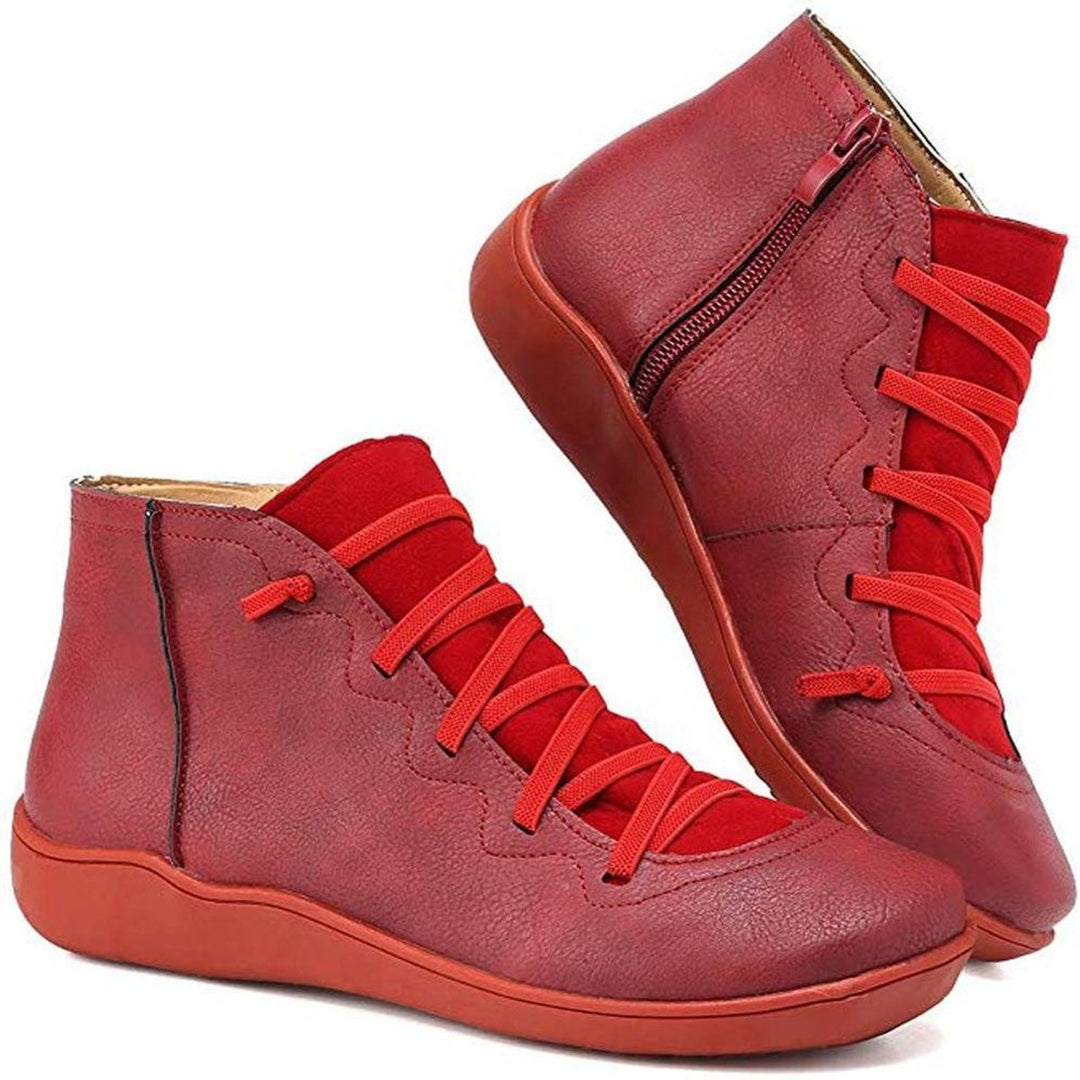 Clara | Bottines Femme à Lacets Plates avec Fermeture Éclair