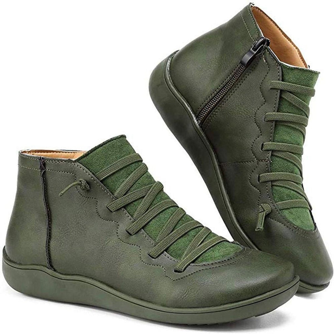 Clara | Bottines Femme à Lacets Plates avec Fermeture Éclair