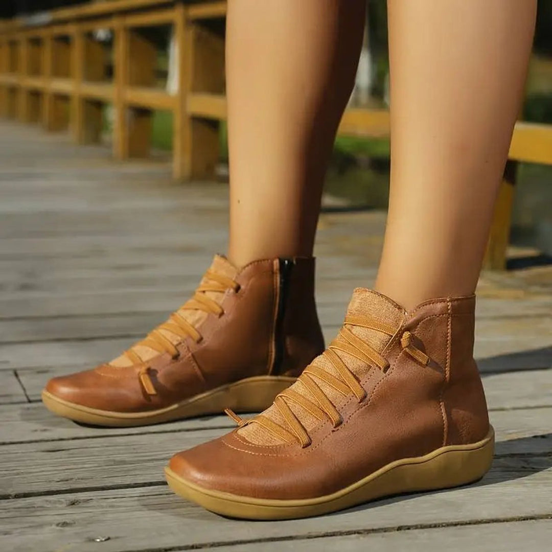 Clara | Bottines plates à lacets pour femmes avec fermeture éclair