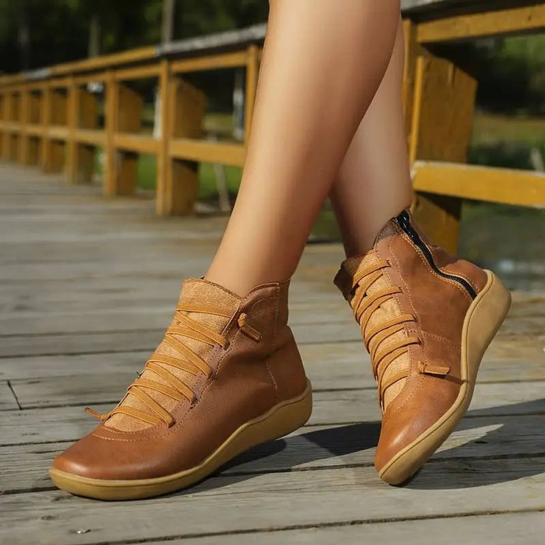 Clara | Bottines Femme à Lacets Plates avec Fermeture Éclair