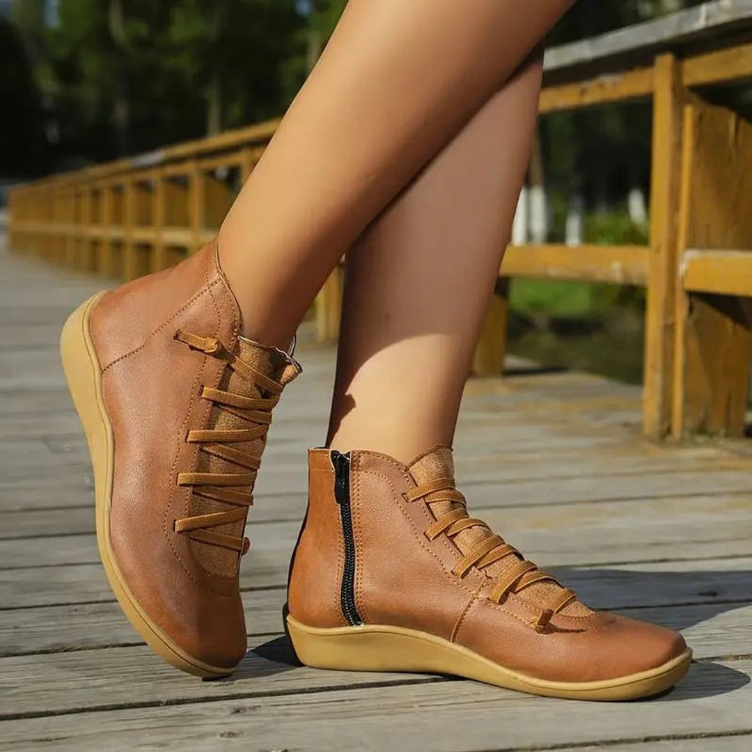 Clara | Bottines plates à lacets pour femmes avec fermeture éclair