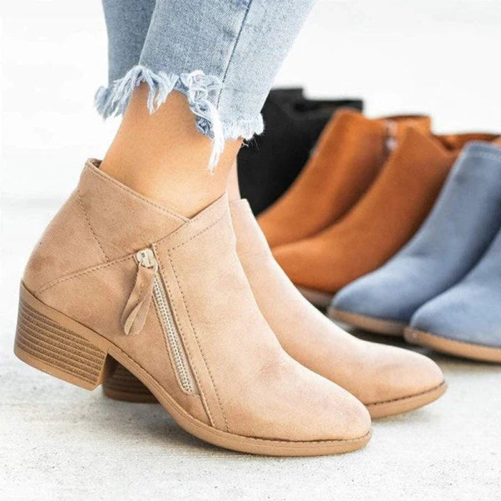 Mia | Bottines Femme Talon Bas Fermeture Éclair