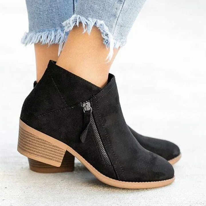 Mia | Bottines Femme Talon Bas Fermeture Éclair
