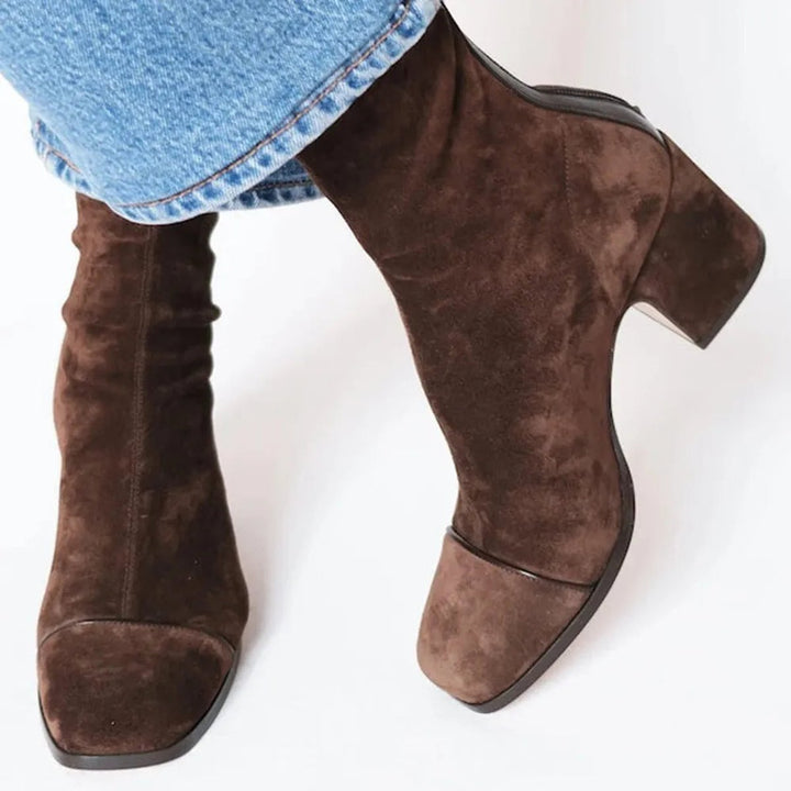 Lena | Bottines pour femmes en velours à talon bloc motif léopard avec zip