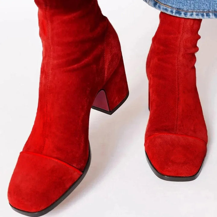 Lena | Bottines pour femmes en velours à talon bloc motif léopard avec zip