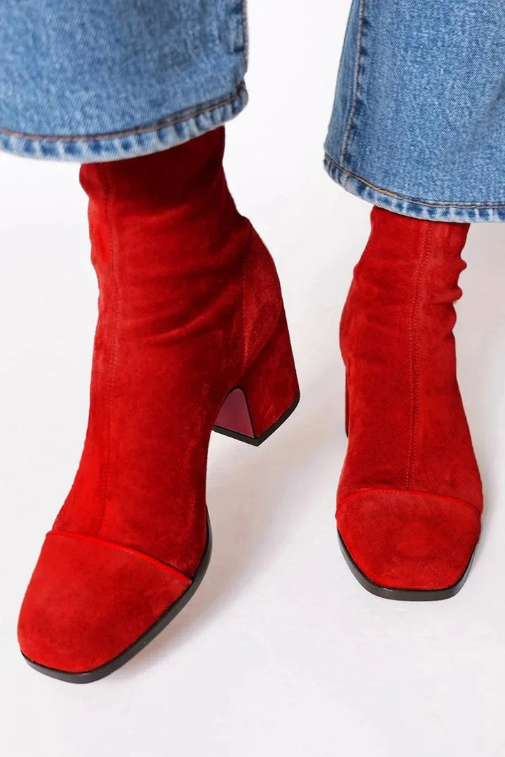 Lena | Bottines pour femmes en velours à talon bloc motif léopard avec zip
