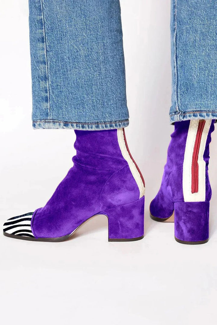 Lena | Bottines pour femmes en velours à talon bloc motif léopard avec zip