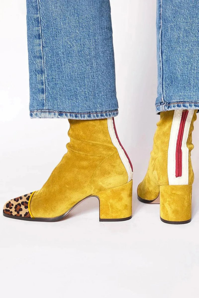 Lena | Bottines pour femmes en velours à talon bloc motif léopard avec zip