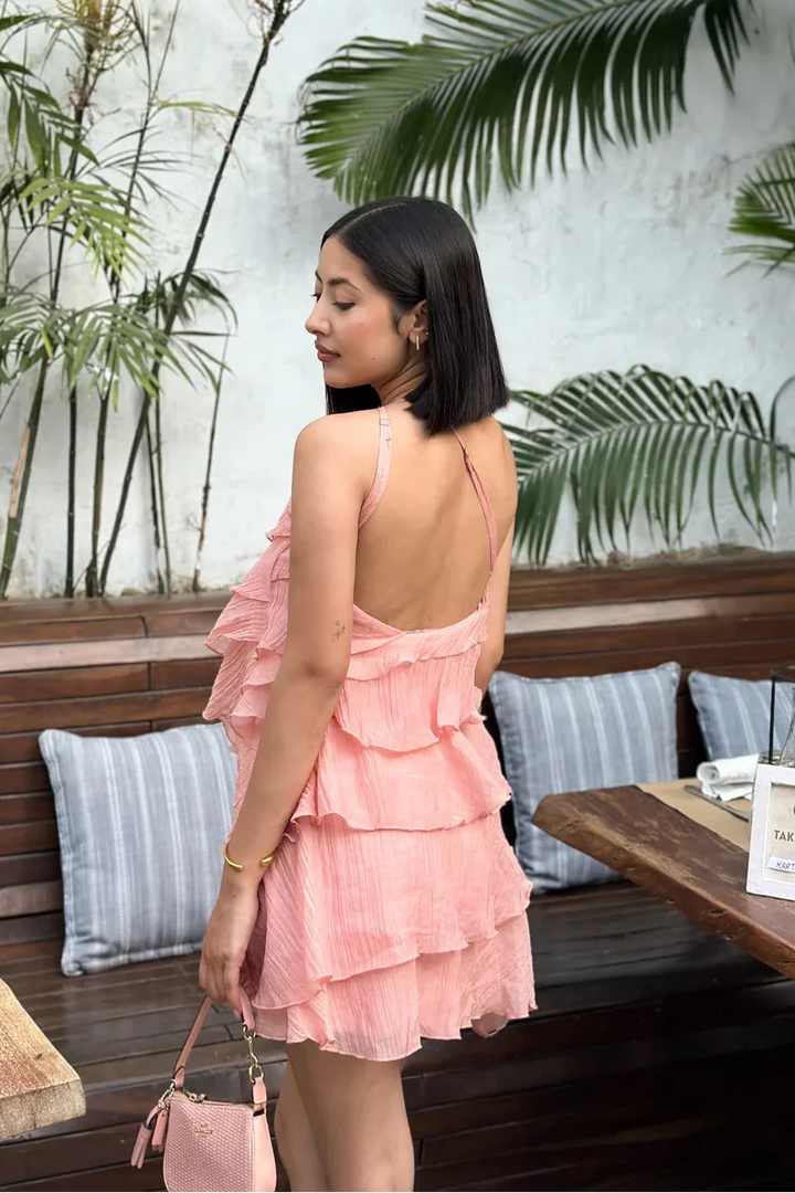 Robe Mini Asymétrique pour Femmes avec Volants et Bretelles Fines