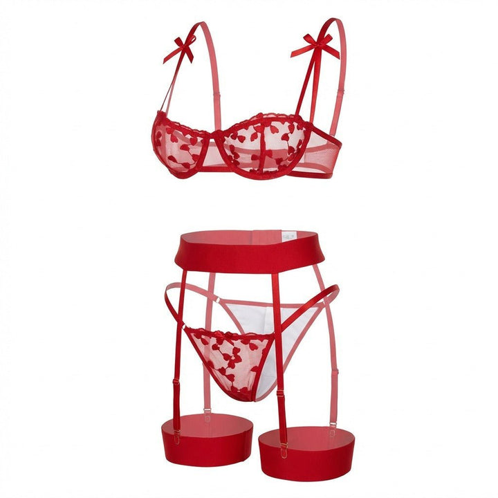Emilia | Ensemble de lingerie en mesh brodé pour femmes avec porte-jarretelles