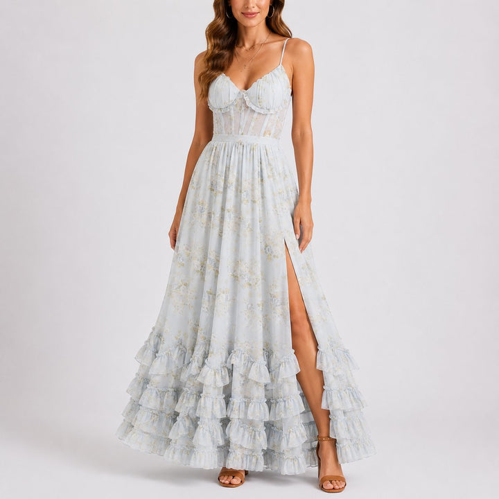Luisa | Robe Maxi Corset à Fleurs pour Femmes - Invitée de Mariage - Robe de Soirée d'Automne