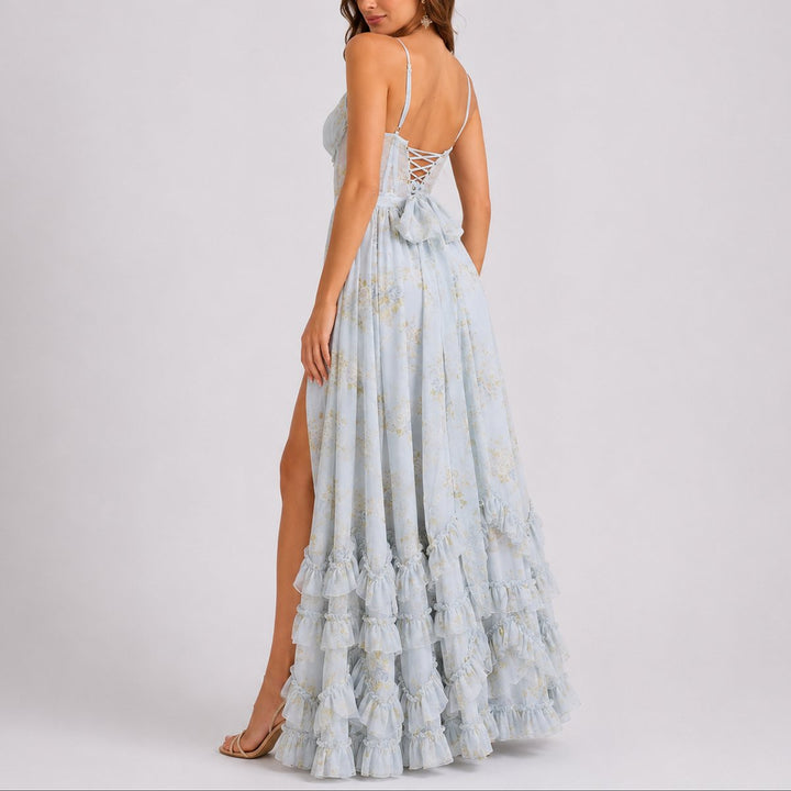Luisa | Robe Maxi Corset à Fleurs pour Femmes - Invitée de Mariage - Robe de Soirée d'Automne