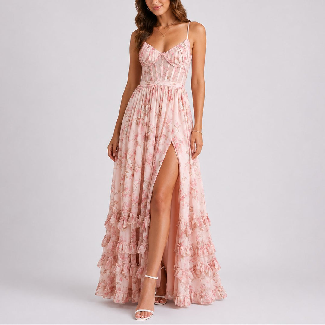 Luisa | Robe Maxi Corset à Fleurs pour Femmes - Invitée de Mariage - Robe de Soirée d'Automne