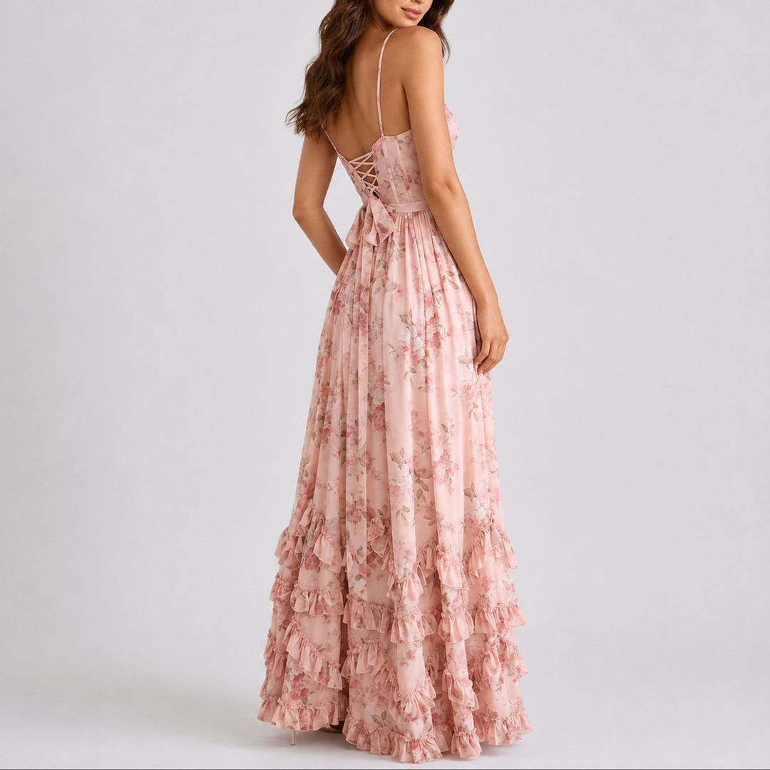 Luisa | Robe Maxi Corset à Fleurs pour Femmes, Invitée de Mariage, Robe de Soirée Automne