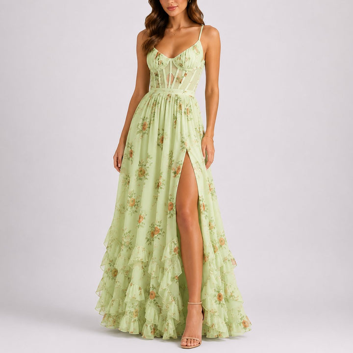Luisa | Robe Maxi Corset à Fleurs pour Femmes, Invitée de Mariage, Robe de Soirée Automne
