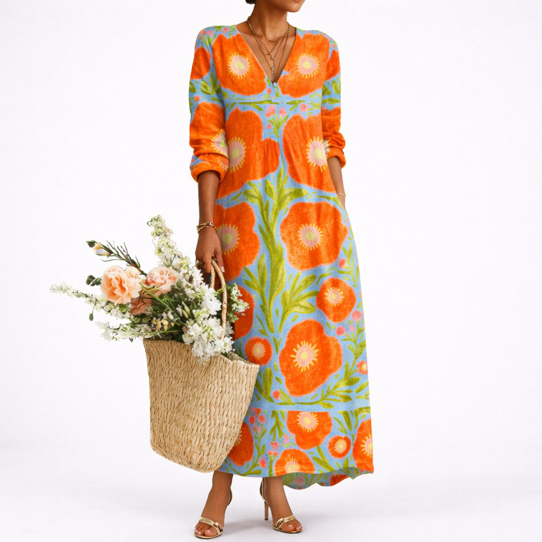 Lena | Robe Maxi de Mariage à Fleurs pour Femmes, Élégante Robe de Soirée à Décolleté en V
